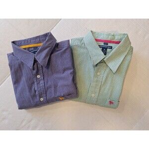 2 Aeropostale Slim Fit Mens Med 1 Purple, 1 Green Plaid Button Down Long Sleeve